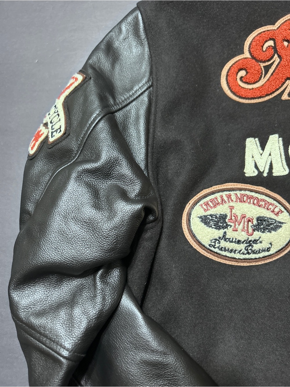 Vintage Indian Motorcycle Leather Sleeve Varsity Bomber Jacket Black L Patches - Picture 16 of 16